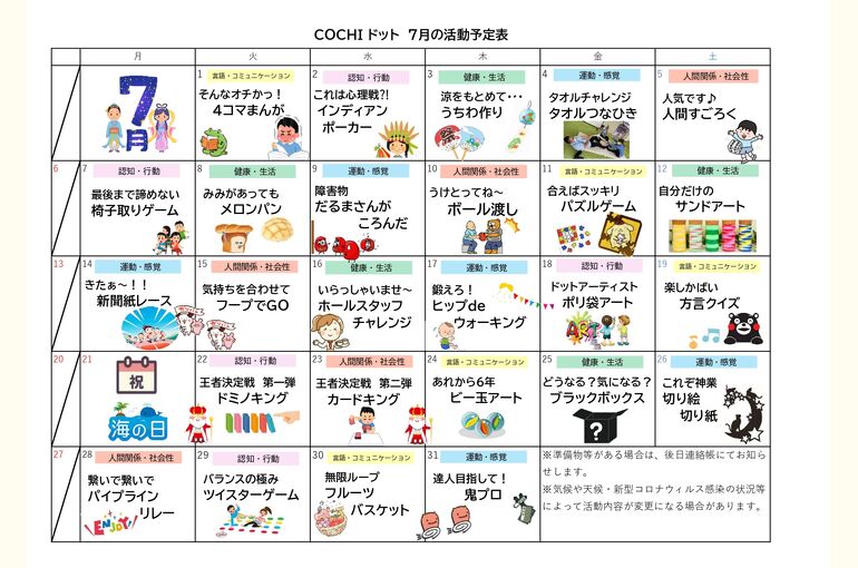 活動予定表（COCHIドット） 2025.07