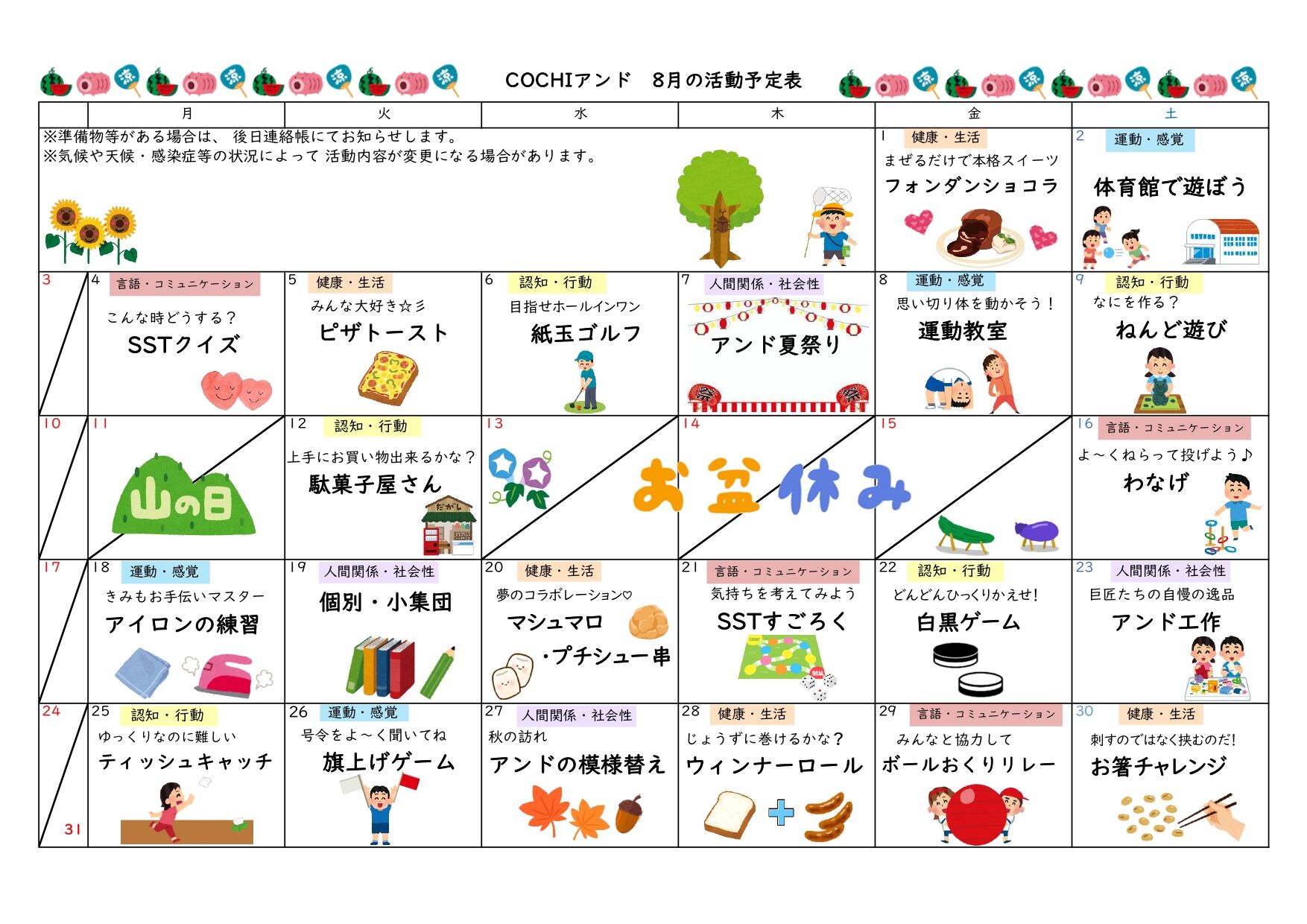 活動予定表（COCHIアンド）2025.08