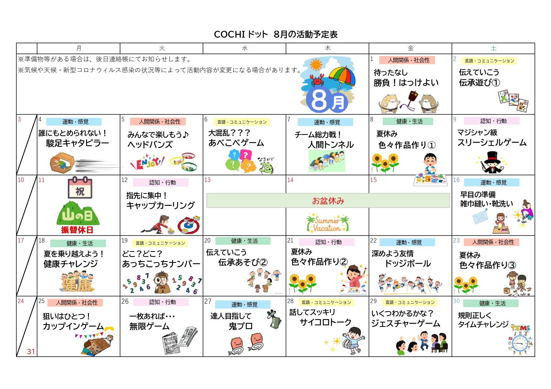 活動予定表（COCHIドット）2025.08